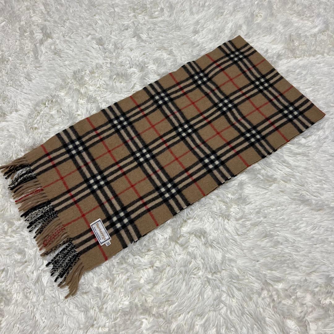 極美品 バーバリー カシミヤ100 マフラー ノバチェック 白タグ ゴールドロゴ