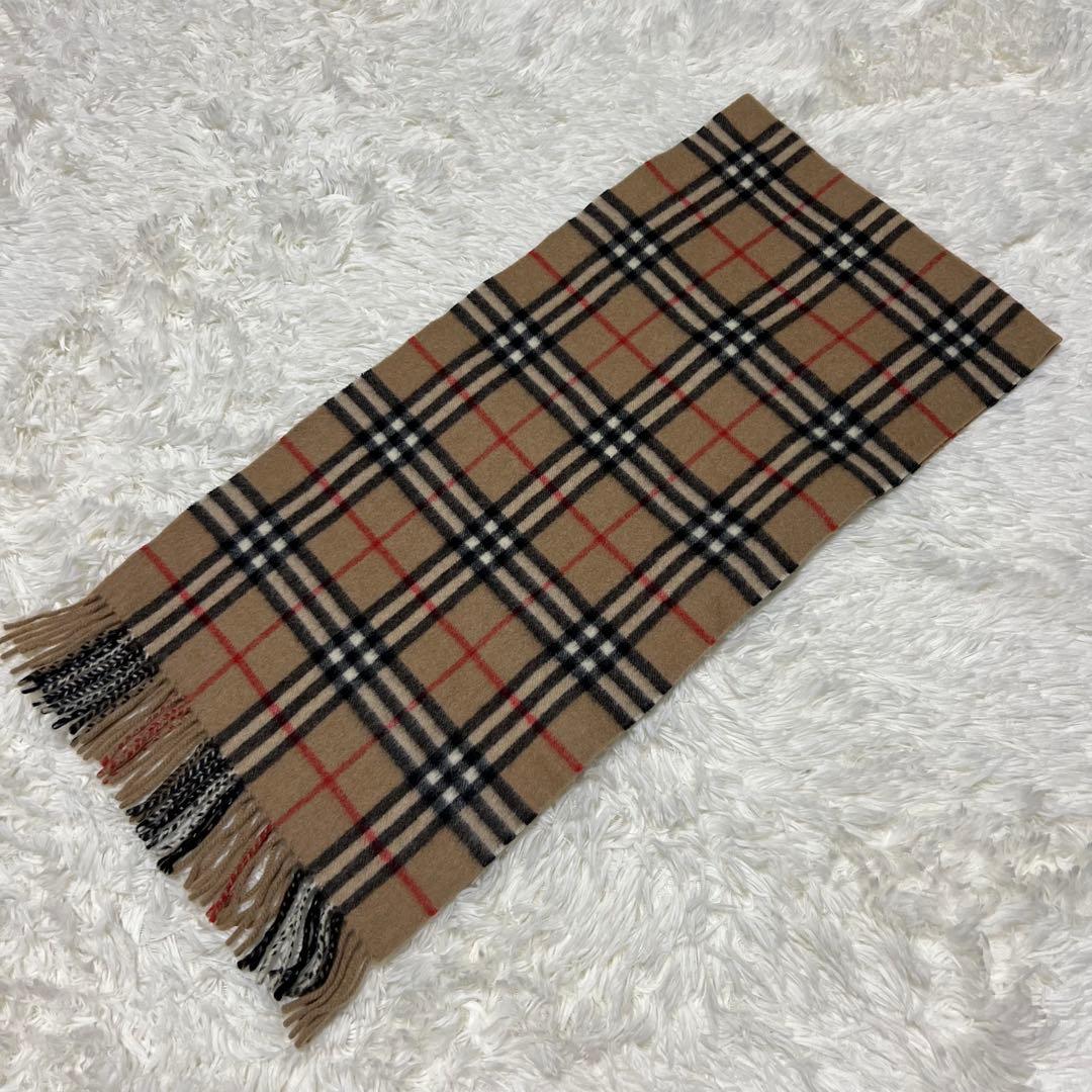 極美品 バーバリー カシミヤ100 マフラー ノバチェック 白タグ ゴールドロゴ