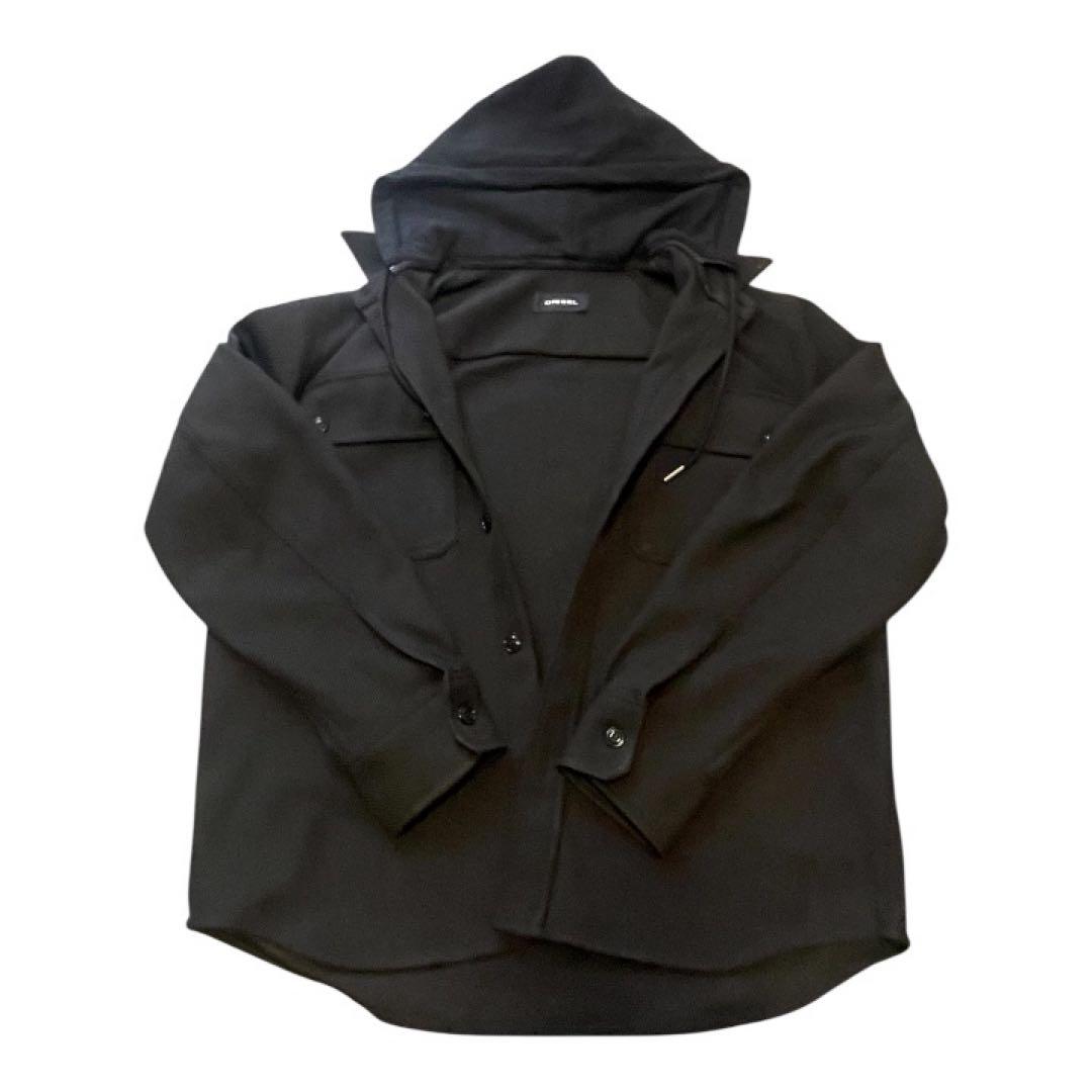 美品DIESEL バックロゴ フーデッドシャツジャケット L 黒メンズ春アウター