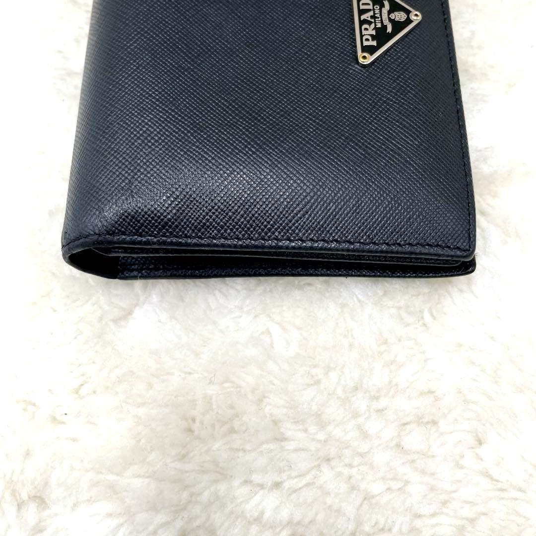 美品 プラダPRADA サフィアーノ 2つ折り 財布 三角ロゴ ブラック 箱付き
