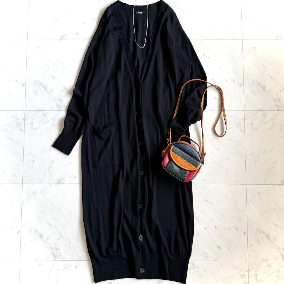 極美品 イレーヴ YLEVE カシミヤシルク ロングカーディガン ブラック 絹