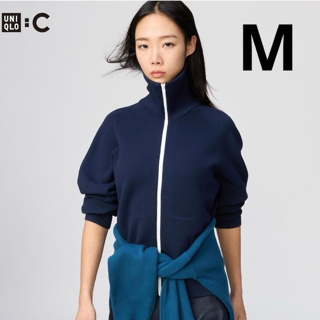 UNICLO C ミラノリブフルジップカーディガン ネイビー M